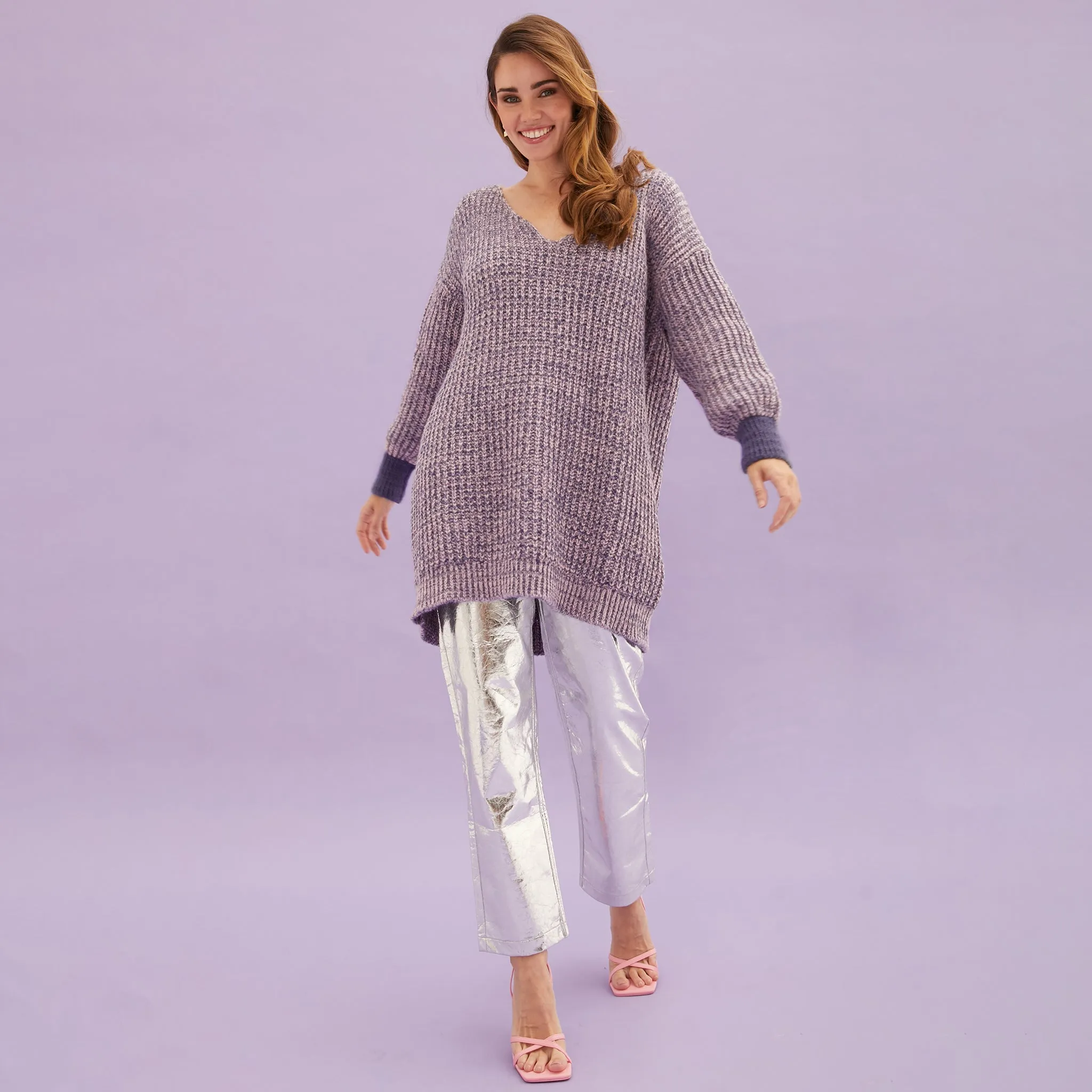 RESALE | Rosie V Neck Twist Tunic Knit Jumper - Lilac