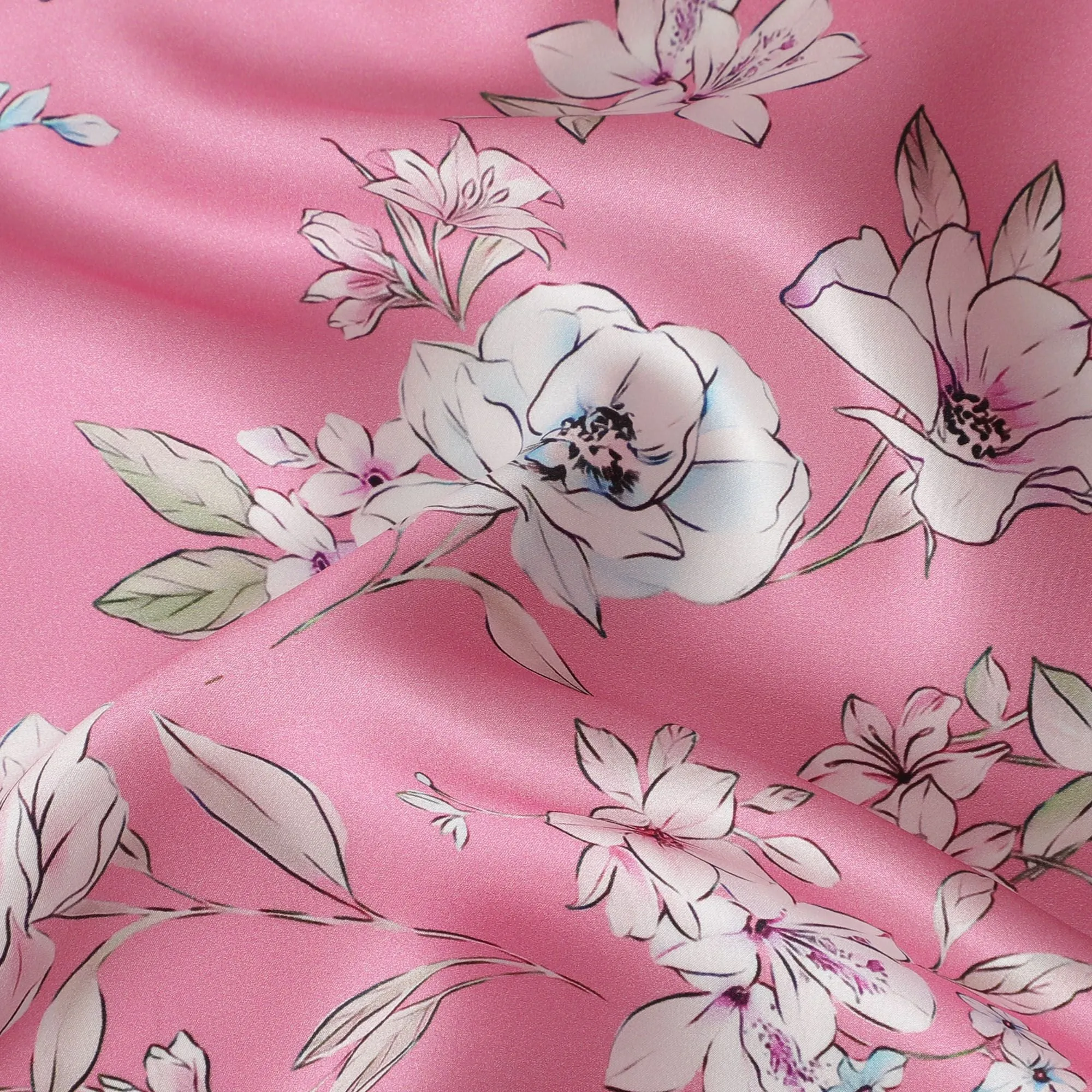 Rose Garden Silk Satin Fabric - Italian-Made, 140cm Wide - Purchase Premium Fabrics Online-D18318