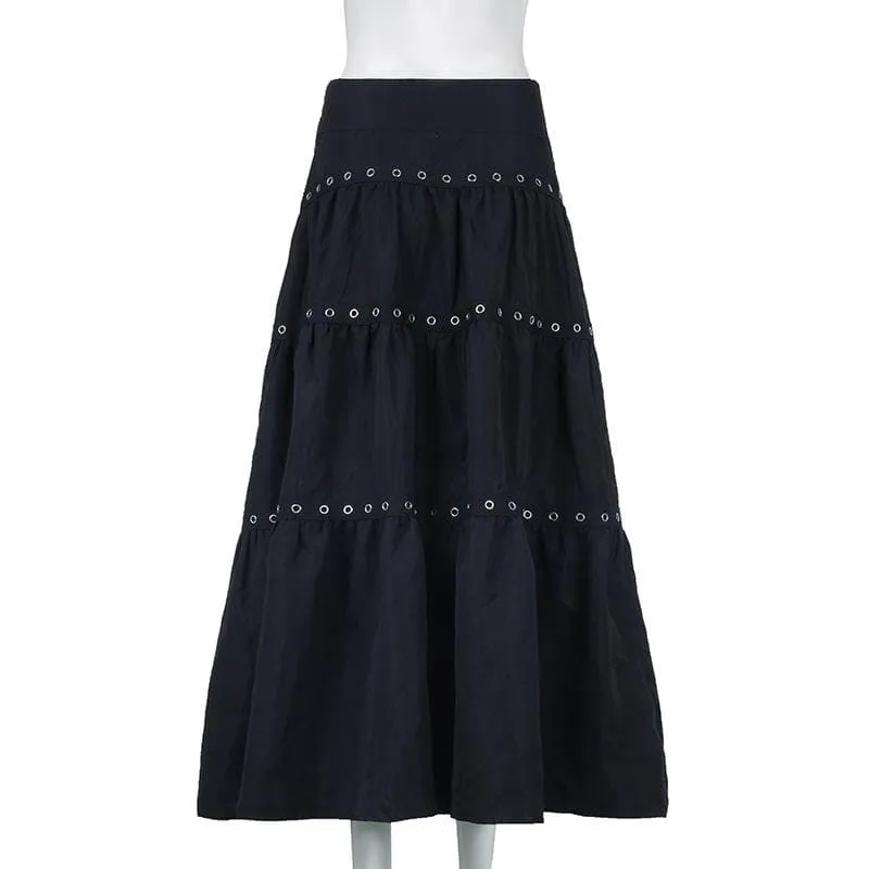 Ruched patchwork solid stitch midi skirt