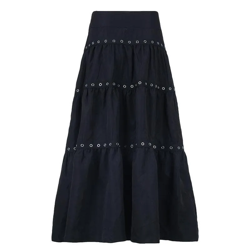 Ruched patchwork solid stitch midi skirt