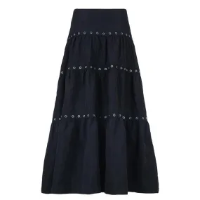 Ruched patchwork solid stitch midi skirt