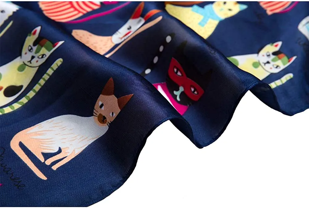 Scarf For Cat Lovers - Satin Silk Feeling Scarf Square Head Scarf Neckerchief Fashion Bandana Hair Scarf for Women Neck Scarf