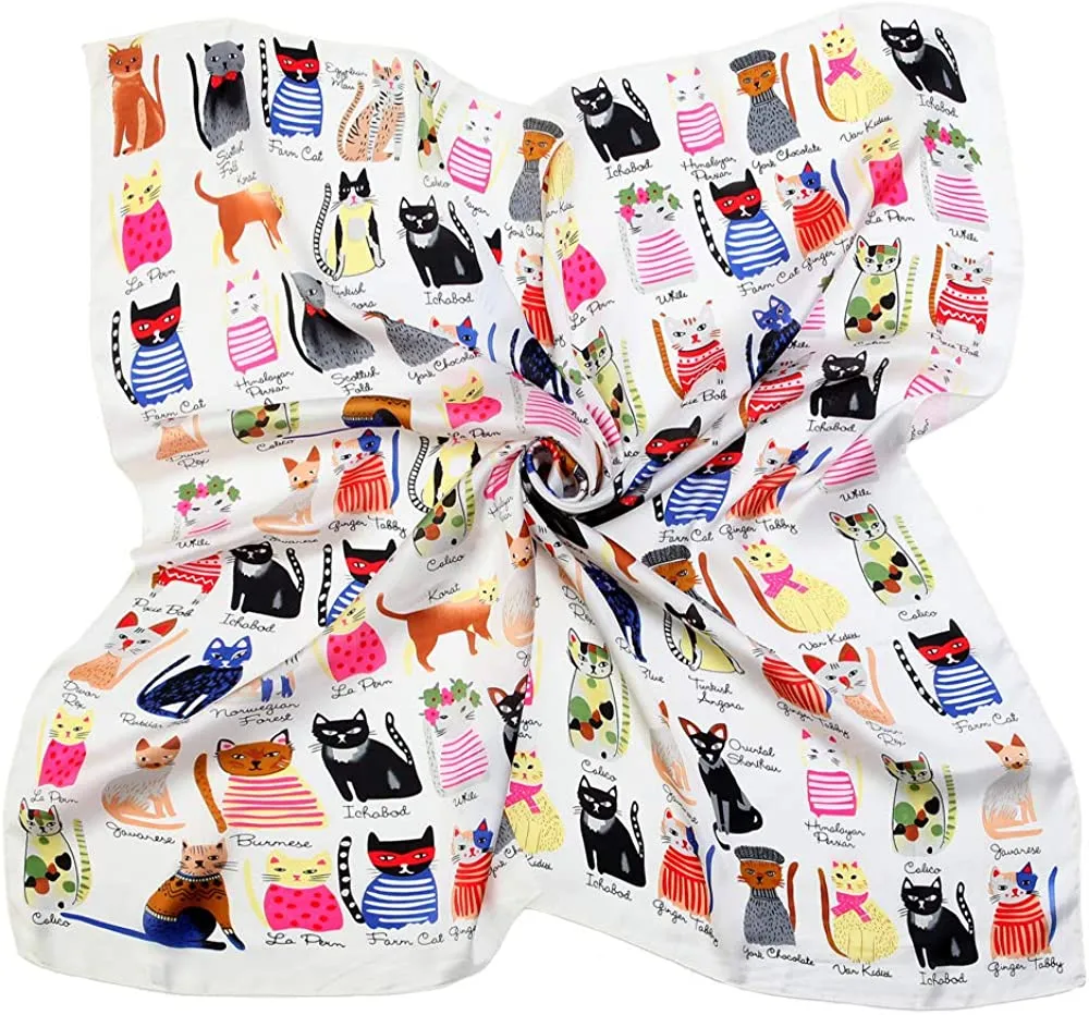 Scarf For Cat Lovers - Satin Silk Feeling Scarf Square Head Scarf Neckerchief Fashion Bandana Hair Scarf for Women Neck Scarf