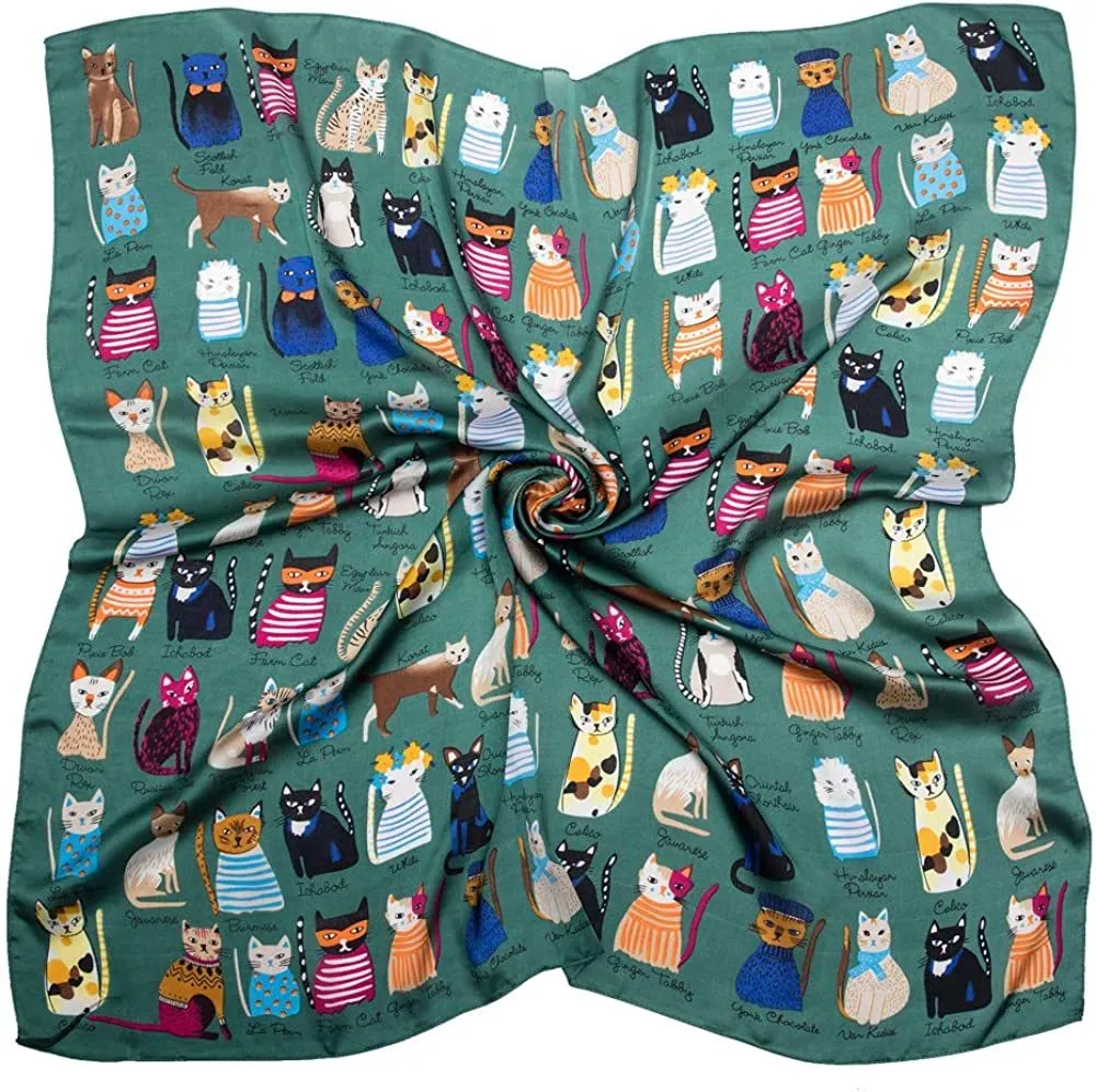 Scarf For Cat Lovers - Satin Silk Feeling Scarf Square Head Scarf Neckerchief Fashion Bandana Hair Scarf for Women Neck Scarf