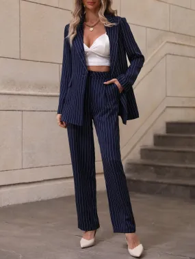 SHEIN Privé Striped Print Blazer & Pants