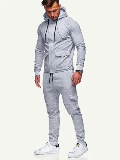 SHEIN Reflective Tape Zip Up Drawstring Thermal Hoodie & Sweatpants