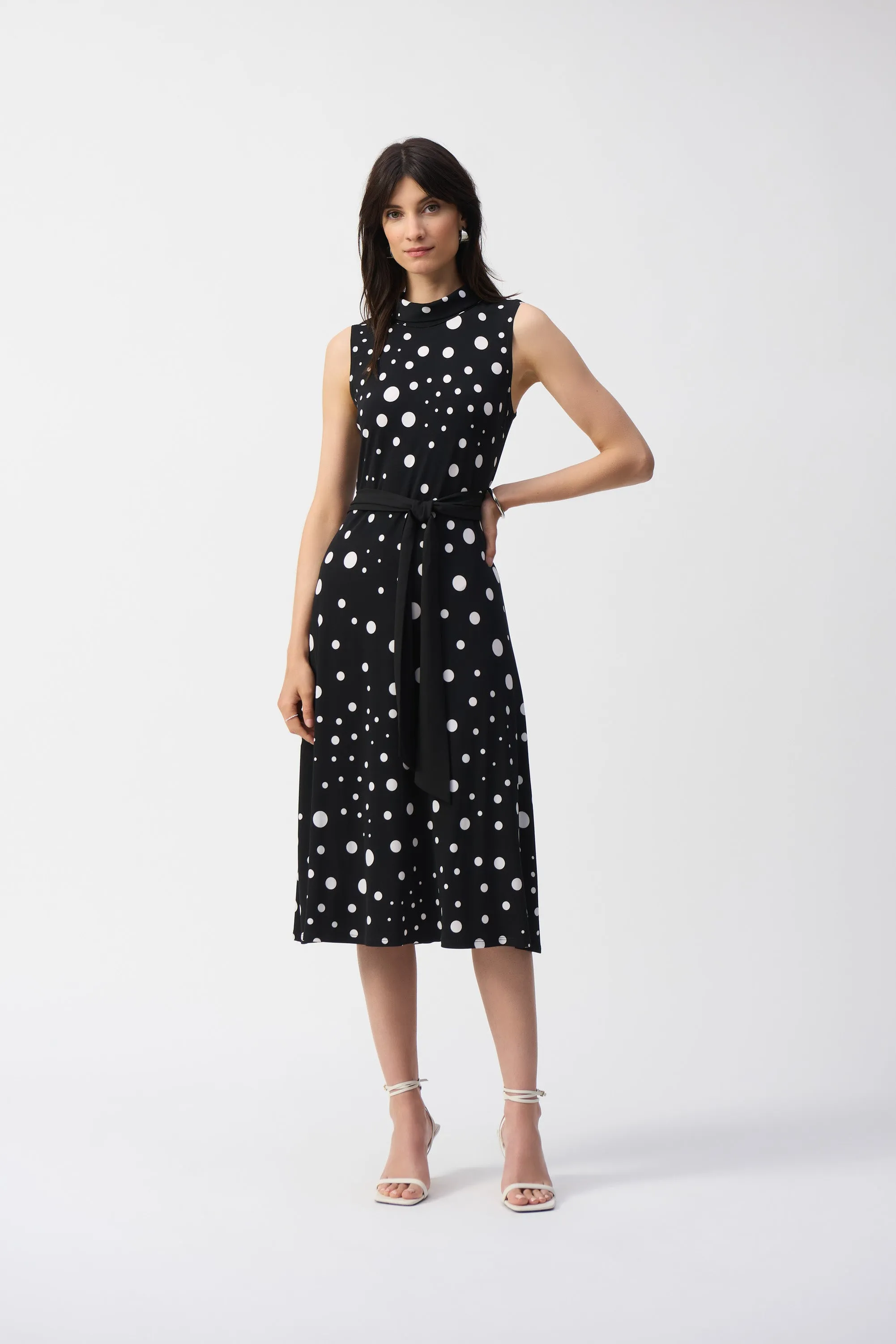 Silky Knit Dot Print Fit And Flare Dress