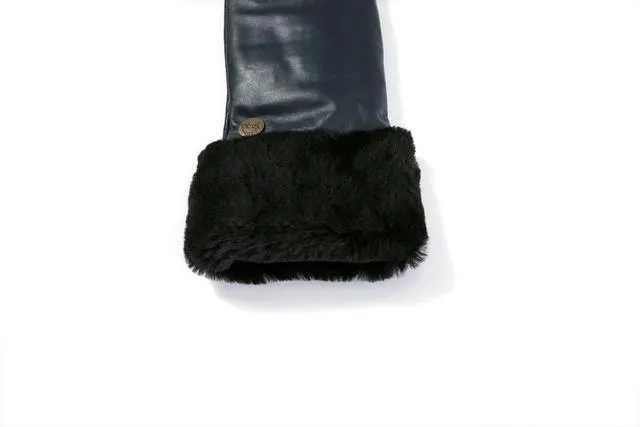 SL111 - LEATHTER UPPER Genuine Shearling Sheepskin GLOVE(NAPPA NAVY)