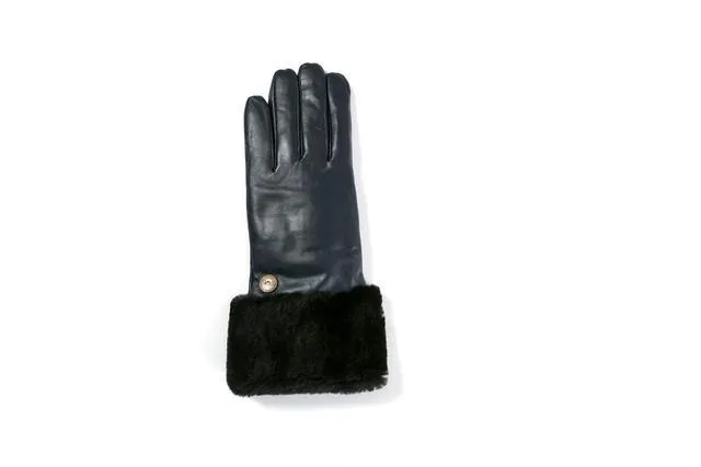 SL111 - LEATHTER UPPER Genuine Shearling Sheepskin GLOVE(NAPPA NAVY)