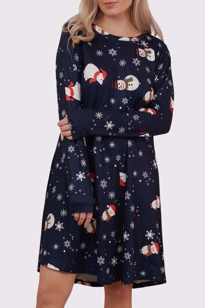 Snowman Scarf Xmas Swing Dress