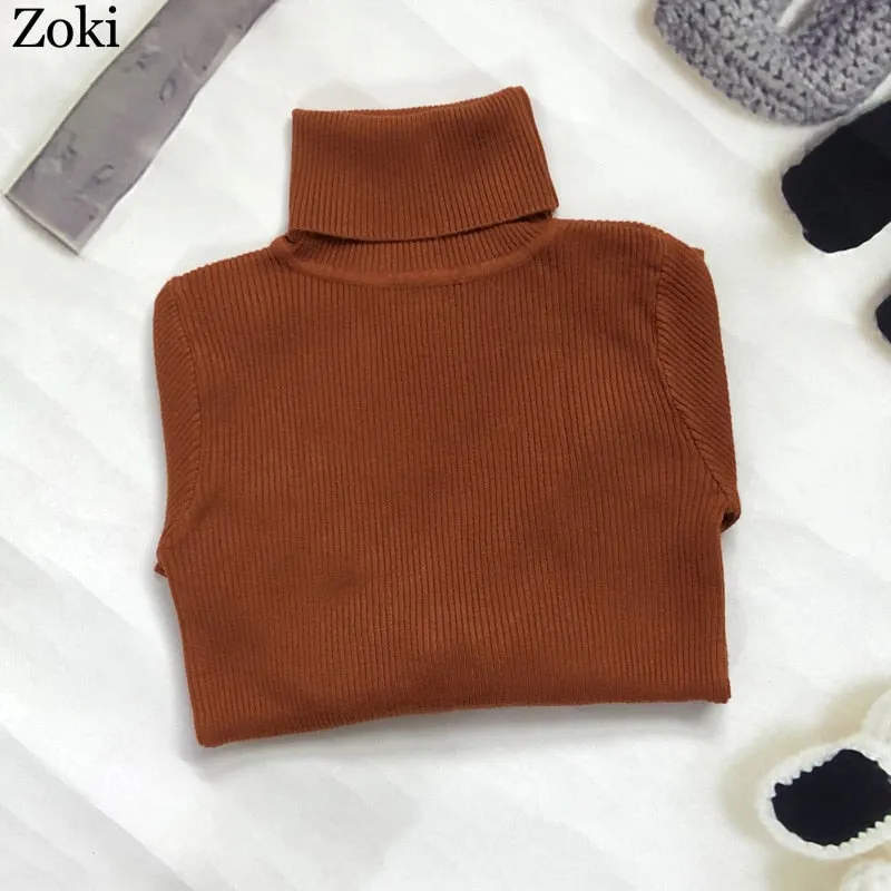 Soft Women Turtleneck Sweater Autumn Long Sleeve Elastic Female Knitted Jumper Casual Pullover Slim Winter Basic Tops