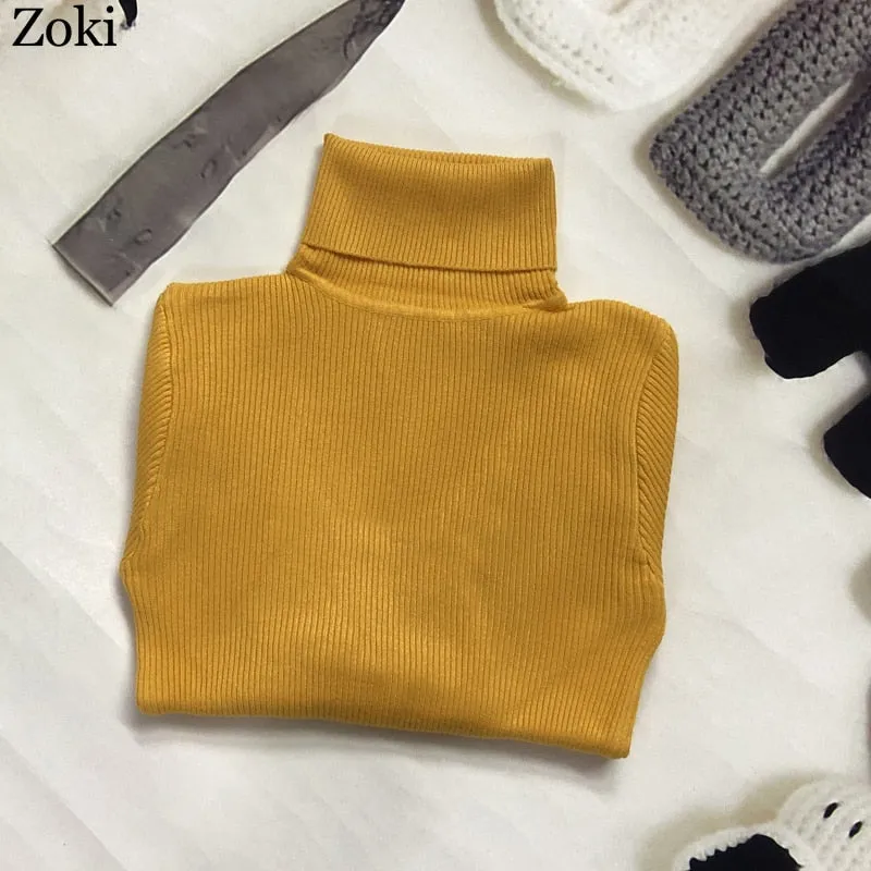 Soft Women Turtleneck Sweater Autumn Long Sleeve Elastic Female Knitted Jumper Casual Pullover Slim Winter Basic Tops