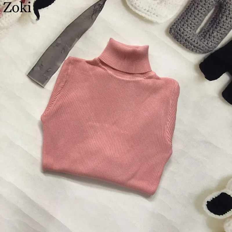 Soft Women Turtleneck Sweater Autumn Long Sleeve Elastic Female Knitted Jumper Casual Pullover Slim Winter Basic Tops