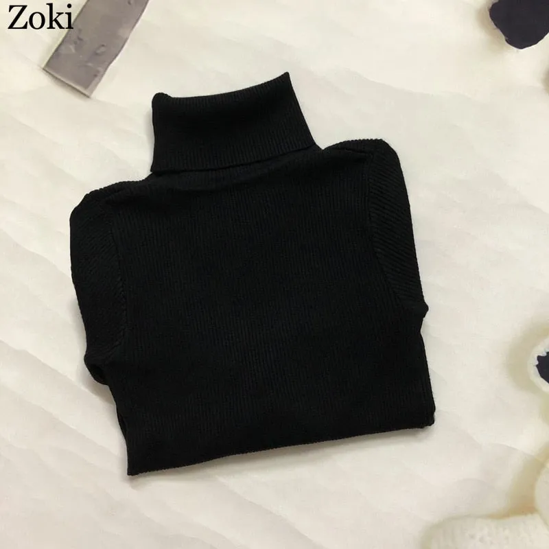 Soft Women Turtleneck Sweater Autumn Long Sleeve Elastic Female Knitted Jumper Casual Pullover Slim Winter Basic Tops