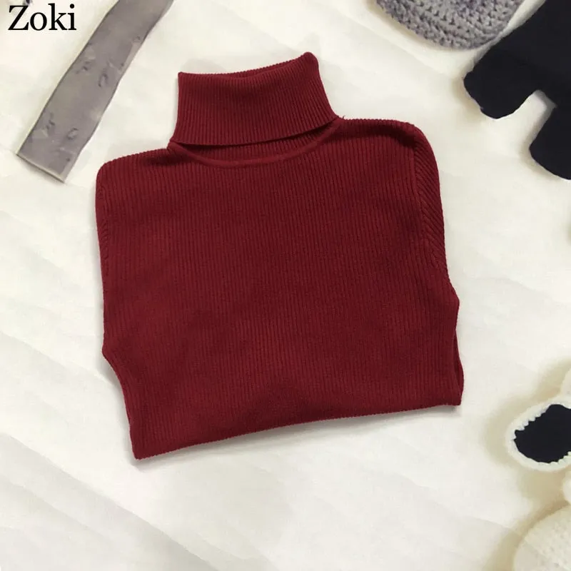 Soft Women Turtleneck Sweater Autumn Long Sleeve Elastic Female Knitted Jumper Casual Pullover Slim Winter Basic Tops