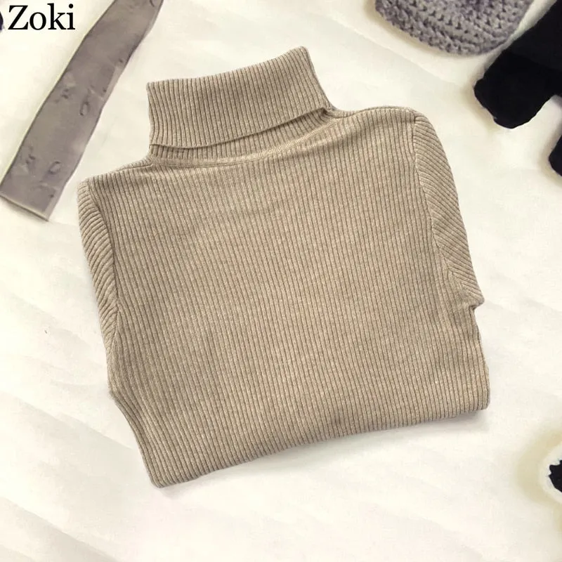 Soft Women Turtleneck Sweater Autumn Long Sleeve Elastic Female Knitted Jumper Casual Pullover Slim Winter Basic Tops