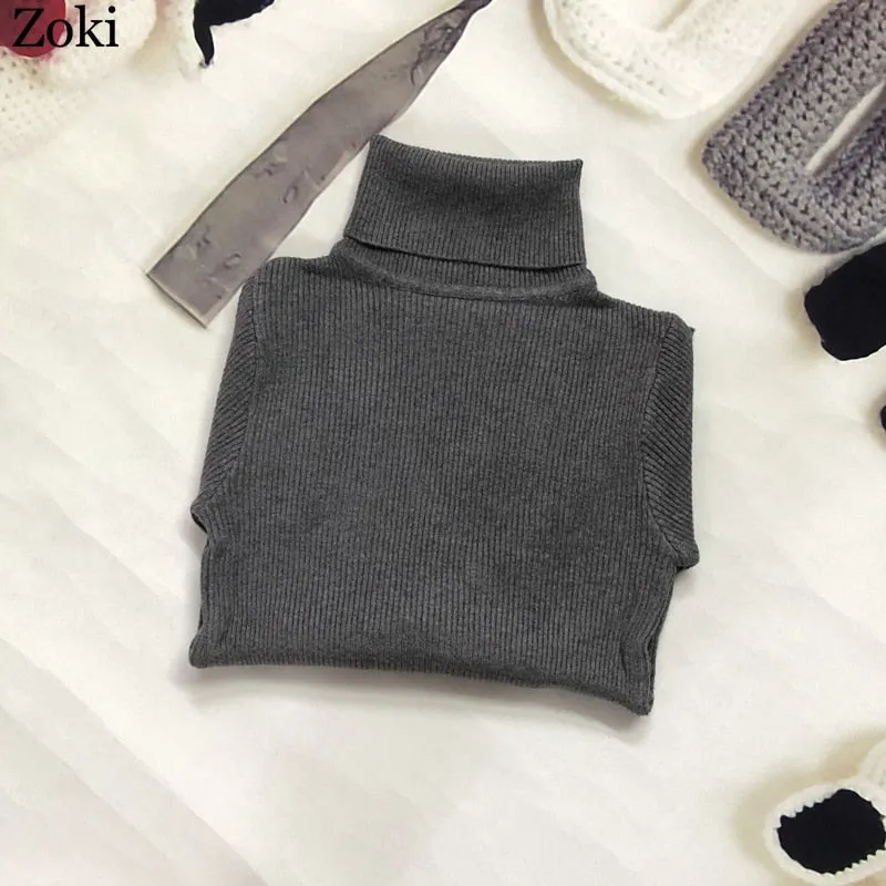 Soft Women Turtleneck Sweater Autumn Long Sleeve Elastic Female Knitted Jumper Casual Pullover Slim Winter Basic Tops