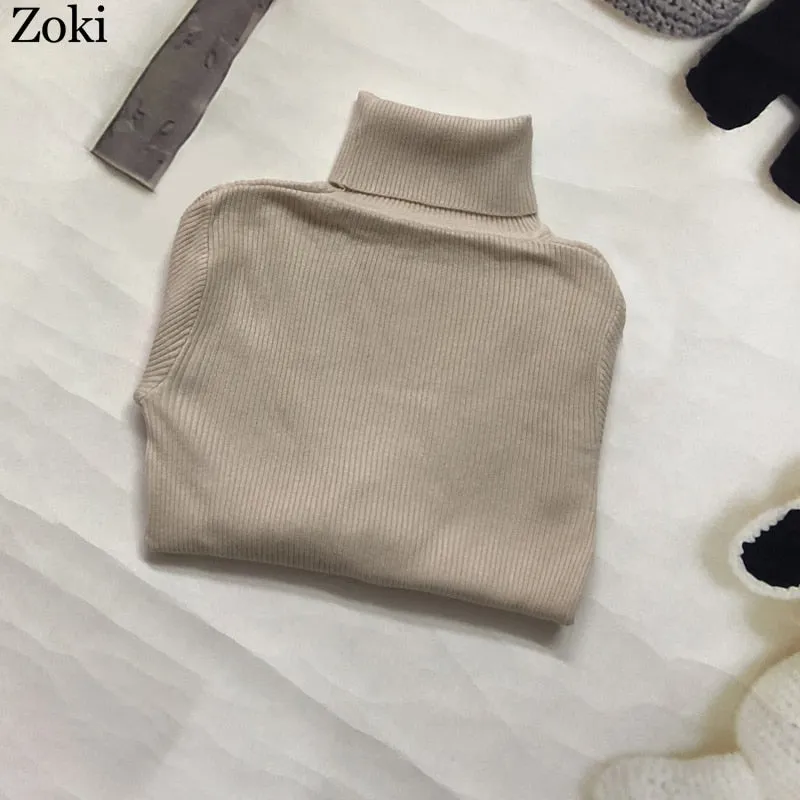 Soft Women Turtleneck Sweater Autumn Long Sleeve Elastic Female Knitted Jumper Casual Pullover Slim Winter Basic Tops