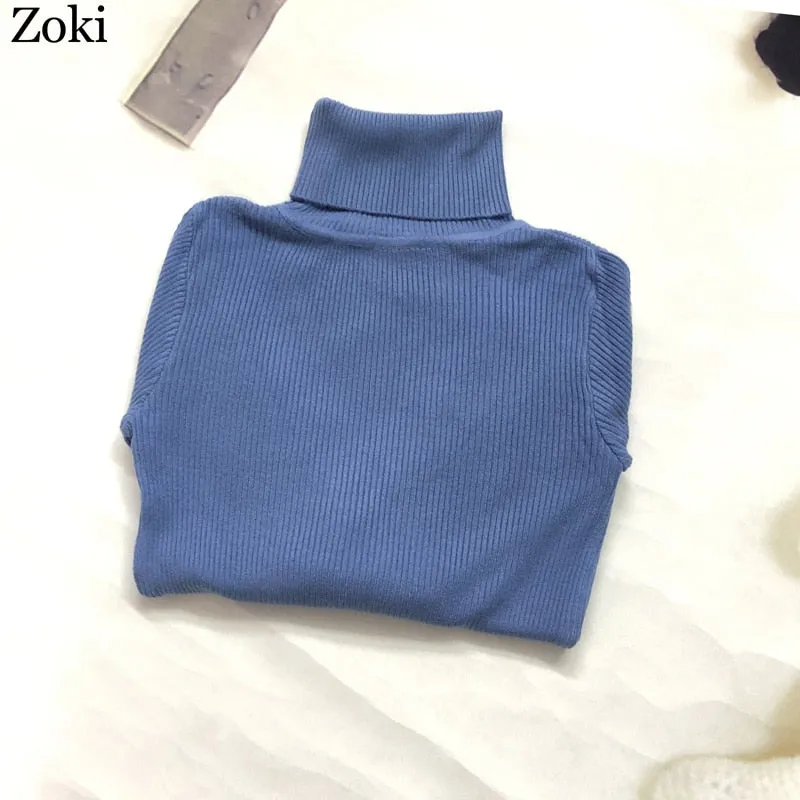 Soft Women Turtleneck Sweater Autumn Long Sleeve Elastic Female Knitted Jumper Casual Pullover Slim Winter Basic Tops