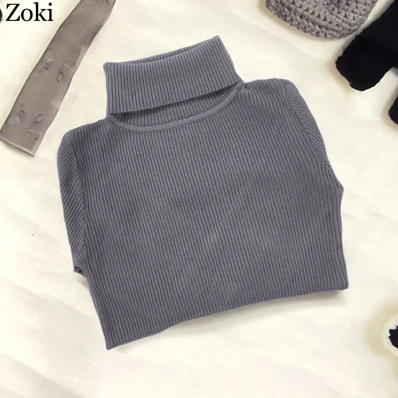 Soft Women Turtleneck Sweater Autumn Long Sleeve Elastic Female Knitted Jumper Casual Pullover Slim Winter Basic Tops