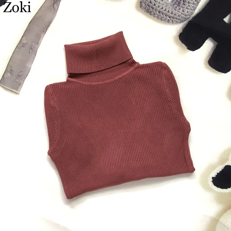 Soft Women Turtleneck Sweater Autumn Long Sleeve Elastic Female Knitted Jumper Casual Pullover Slim Winter Basic Tops