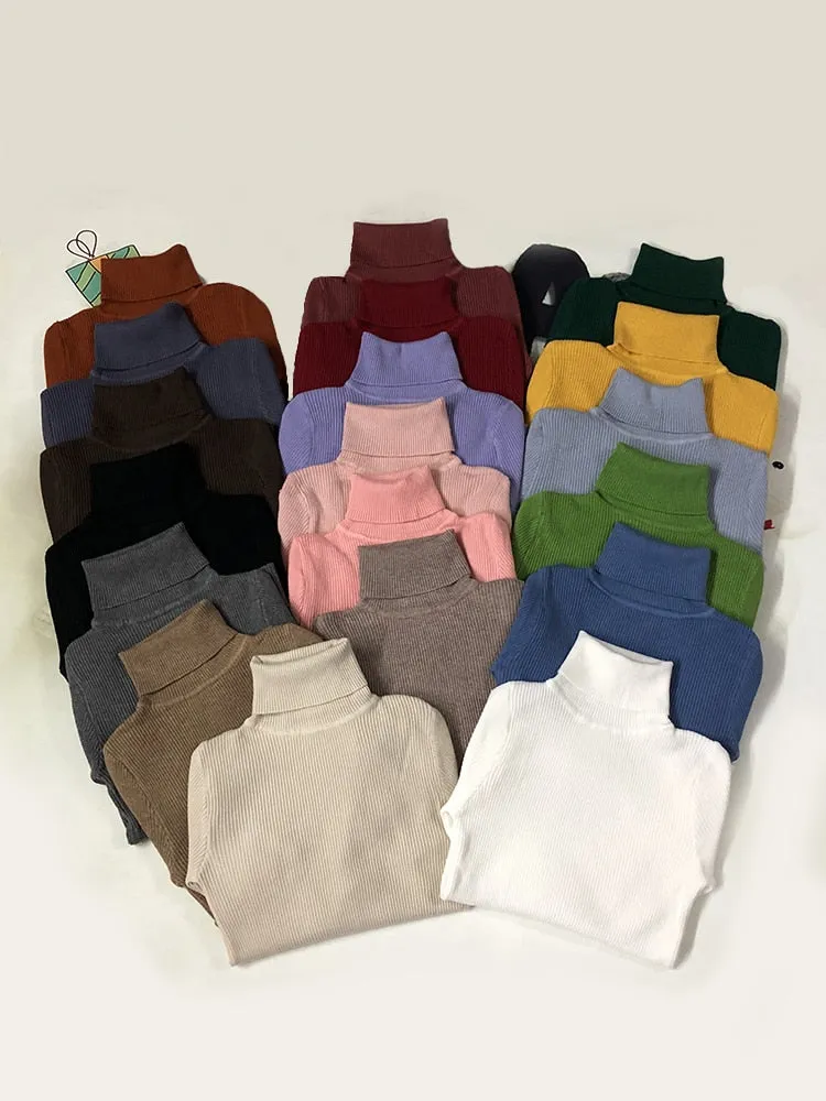 Soft Women Turtleneck Sweater Autumn Long Sleeve Elastic Female Knitted Jumper Casual Pullover Slim Winter Basic Tops