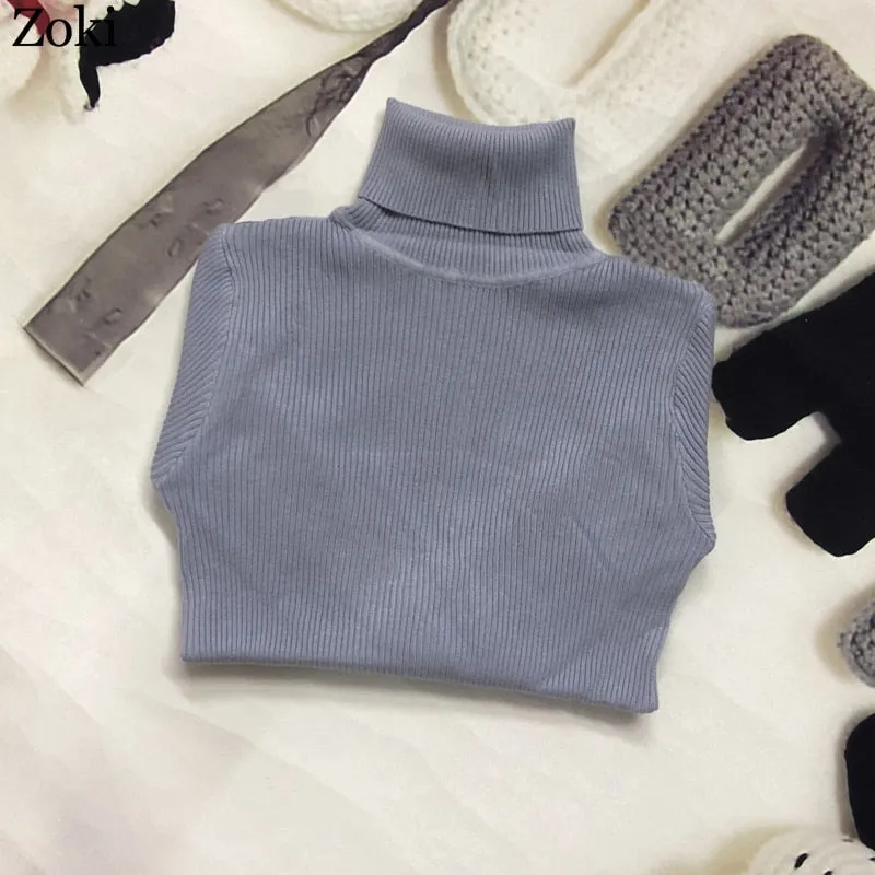 Soft Women Turtleneck Sweater Autumn Long Sleeve Elastic Female Knitted Jumper Casual Pullover Slim Winter Basic Tops