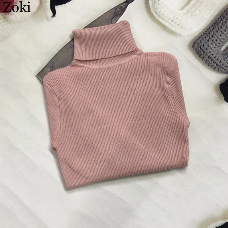 Soft Women Turtleneck Sweater Autumn Long Sleeve Elastic Female Knitted Jumper Casual Pullover Slim Winter Basic Tops