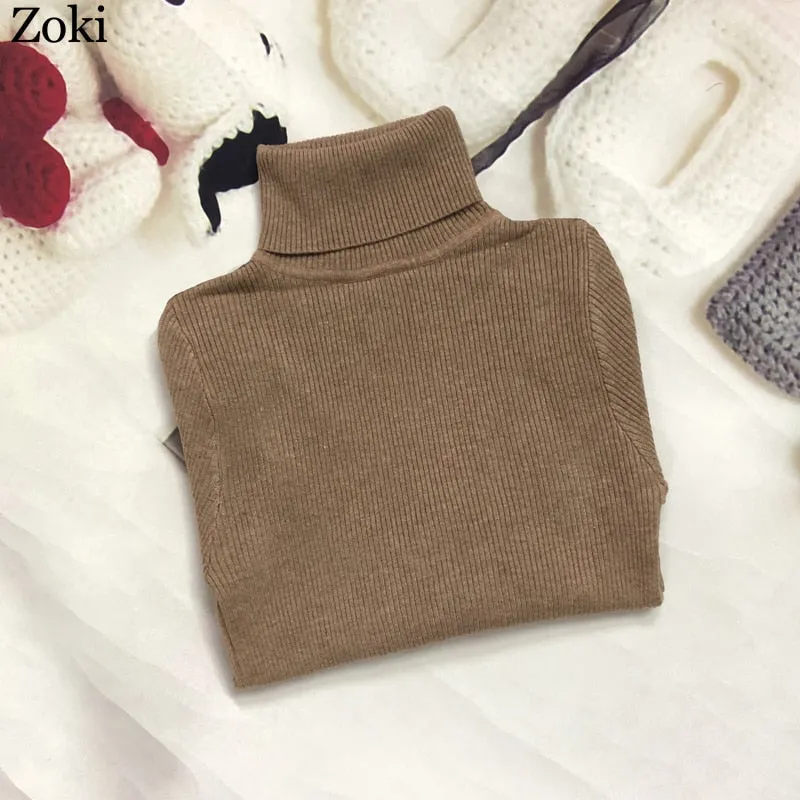 Soft Women Turtleneck Sweater Autumn Long Sleeve Elastic Female Knitted Jumper Casual Pullover Slim Winter Basic Tops