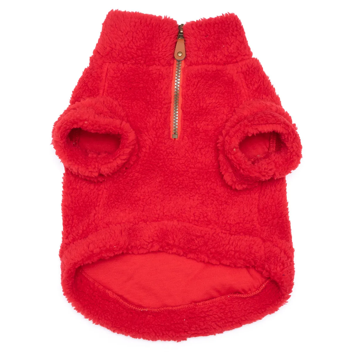 Solid Quarter Zip Fleece Pullover Dog Coat Red