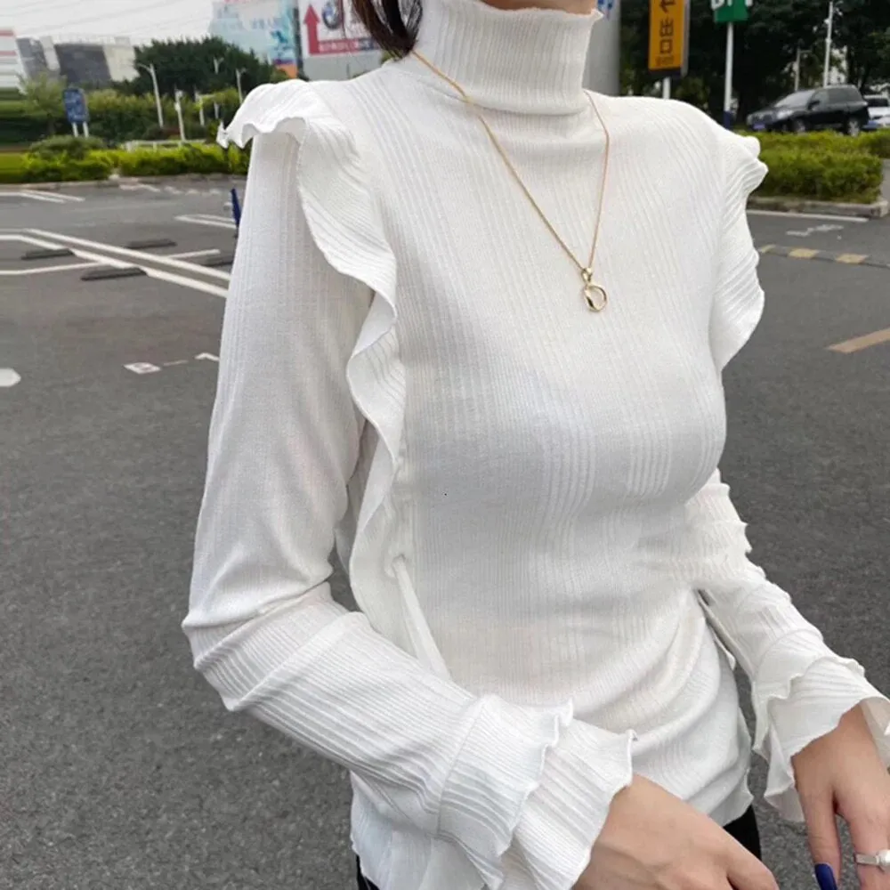 Solid Slimming Knitting Sweaters For Women Turtleneck Flare Sleeve Pullover Minimalist Sweater Female Fashion