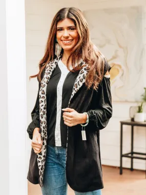 Southern Grace Warm and Together Black with Leopard Vest Cardigan