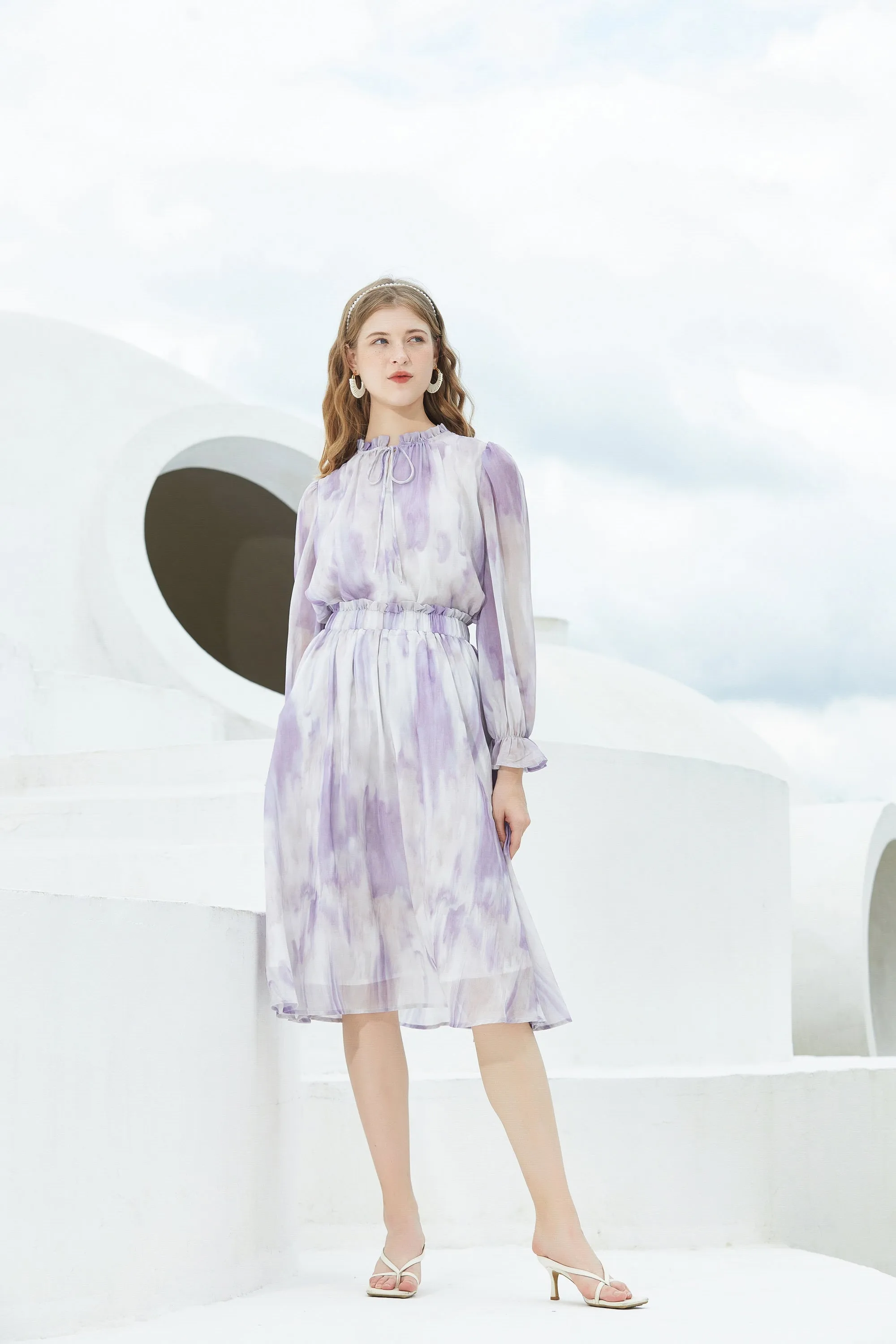 ST | Lilac Ruffle Chiffon Top And Dress Set