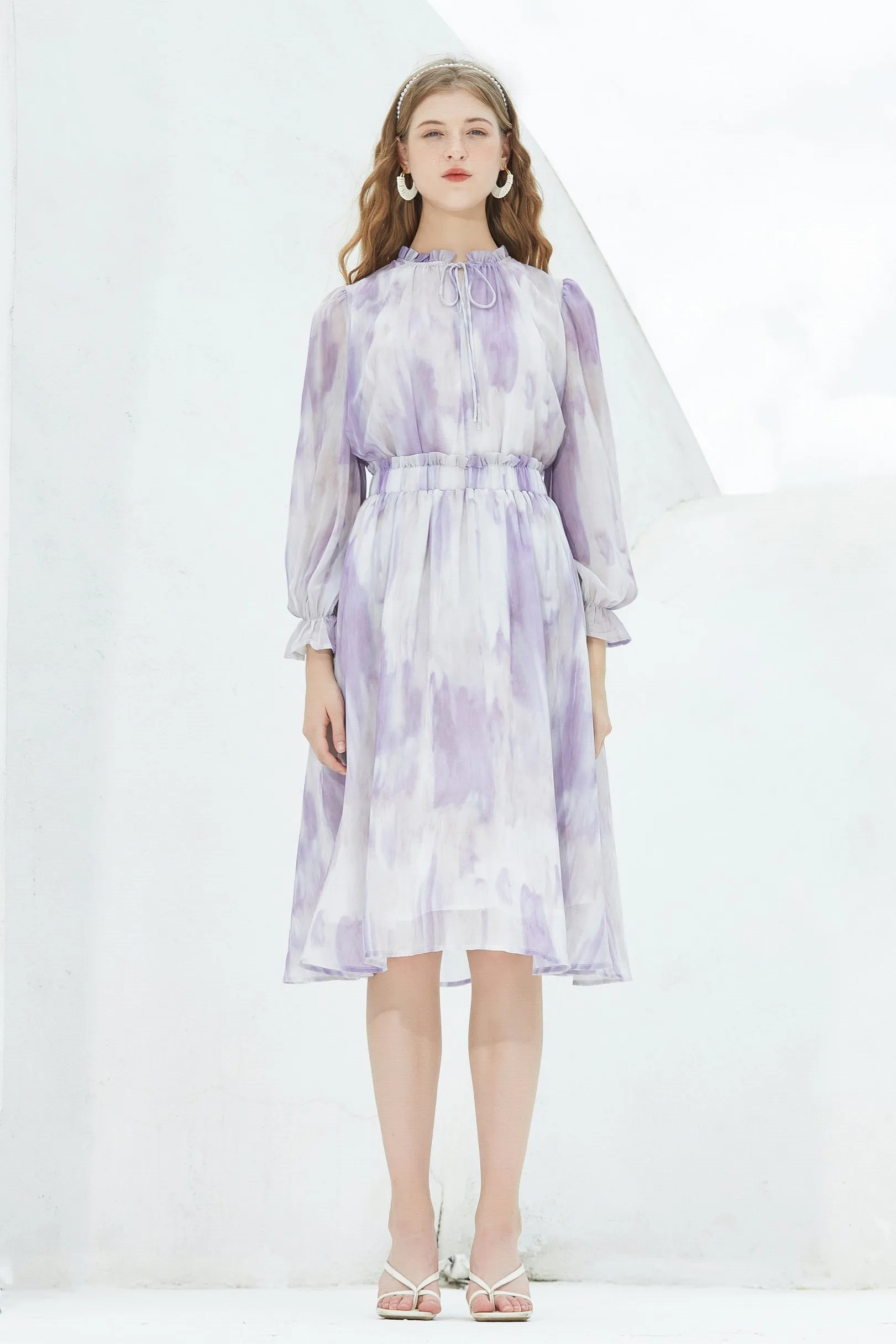 ST | Lilac Ruffle Chiffon Top And Dress Set