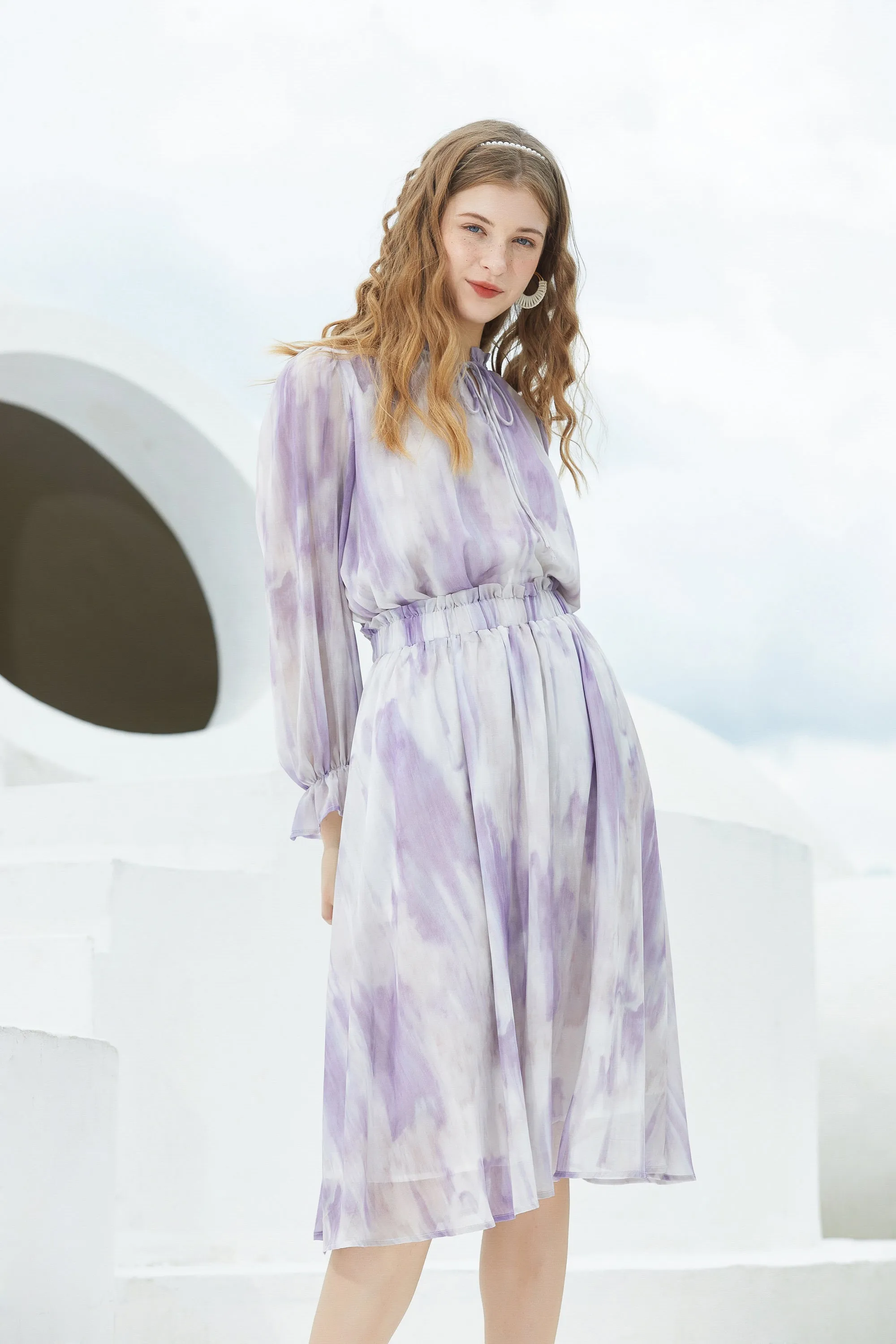 ST | Lilac Ruffle Chiffon Top And Dress Set