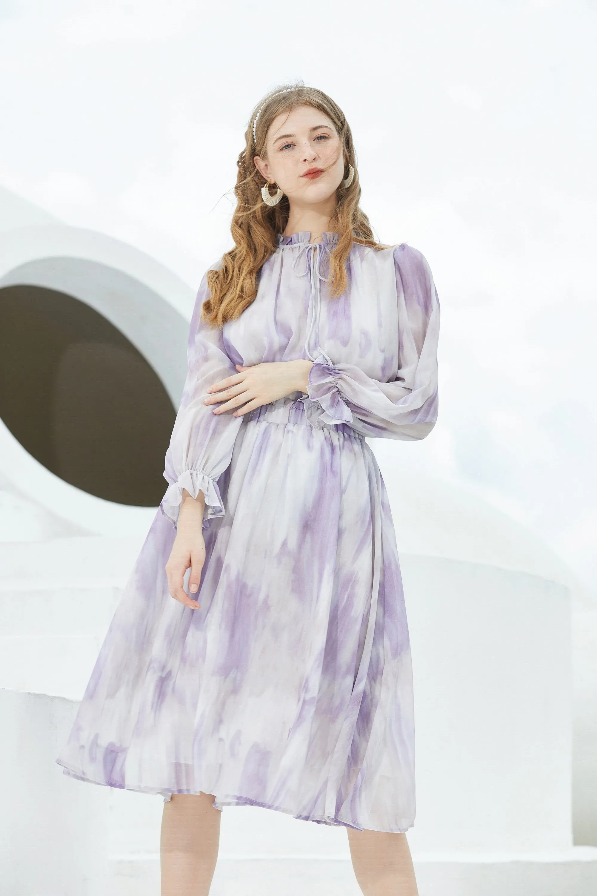 ST | Lilac Ruffle Chiffon Top And Dress Set