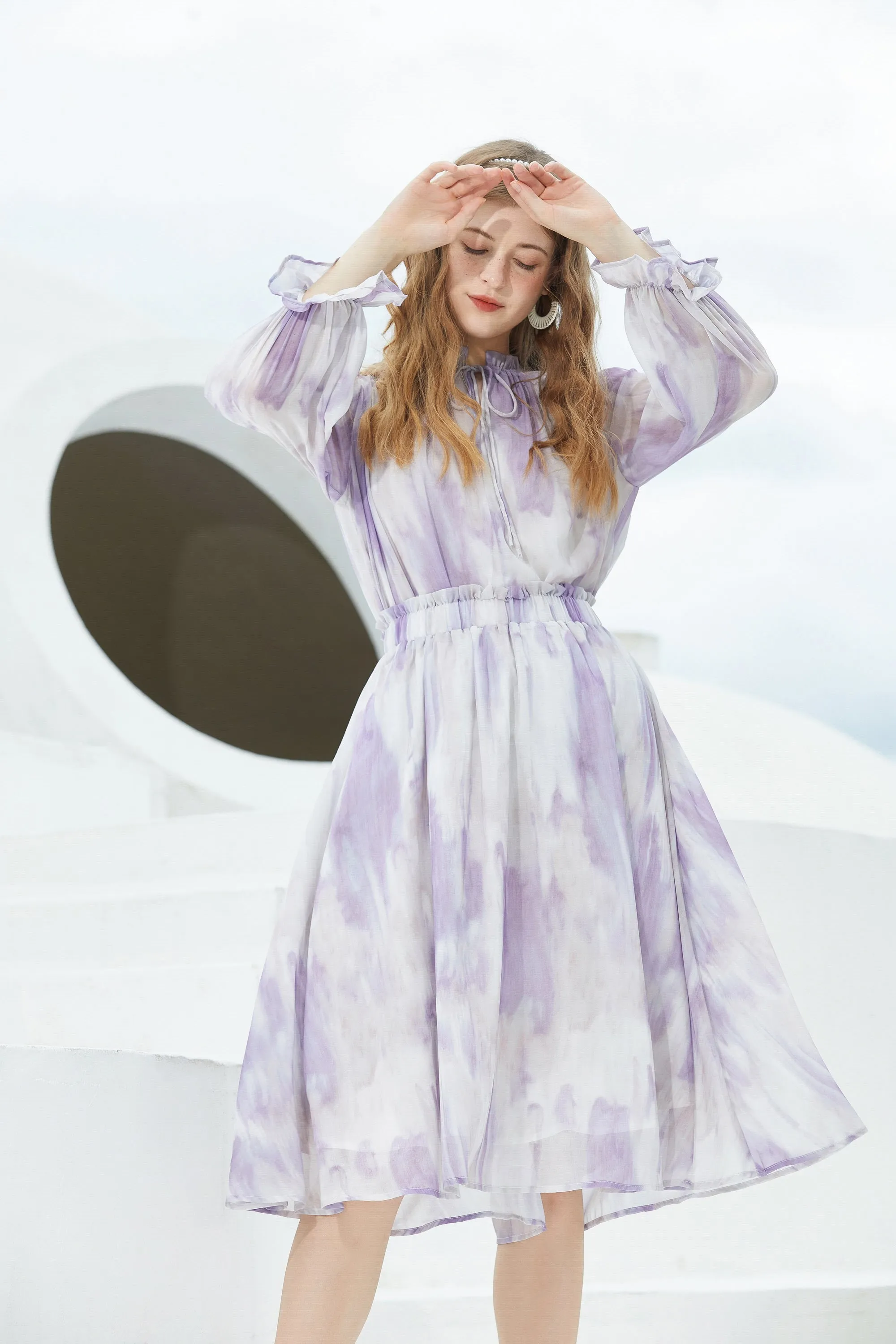 ST | Lilac Ruffle Chiffon Top And Dress Set