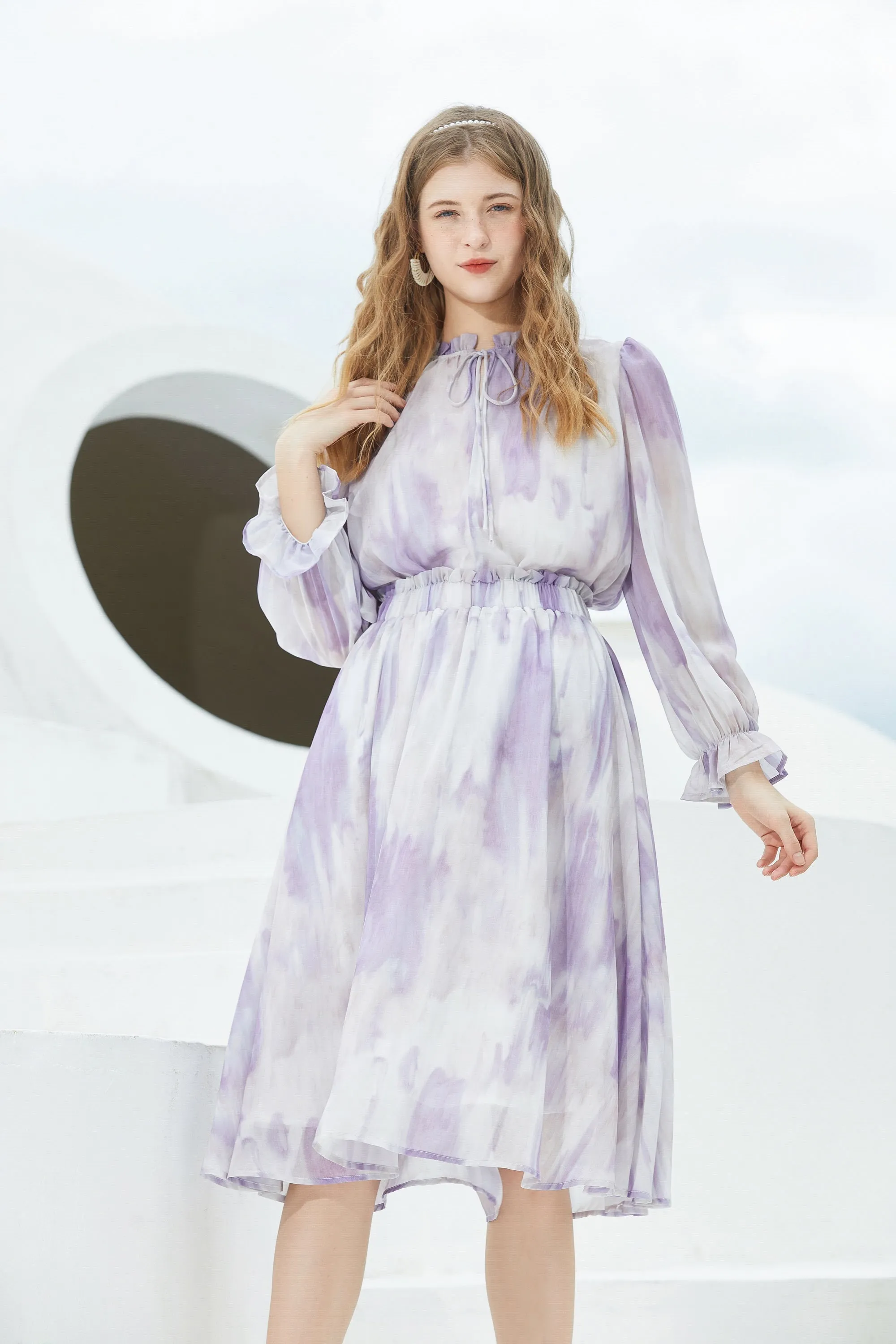 ST | Lilac Ruffle Chiffon Top And Dress Set