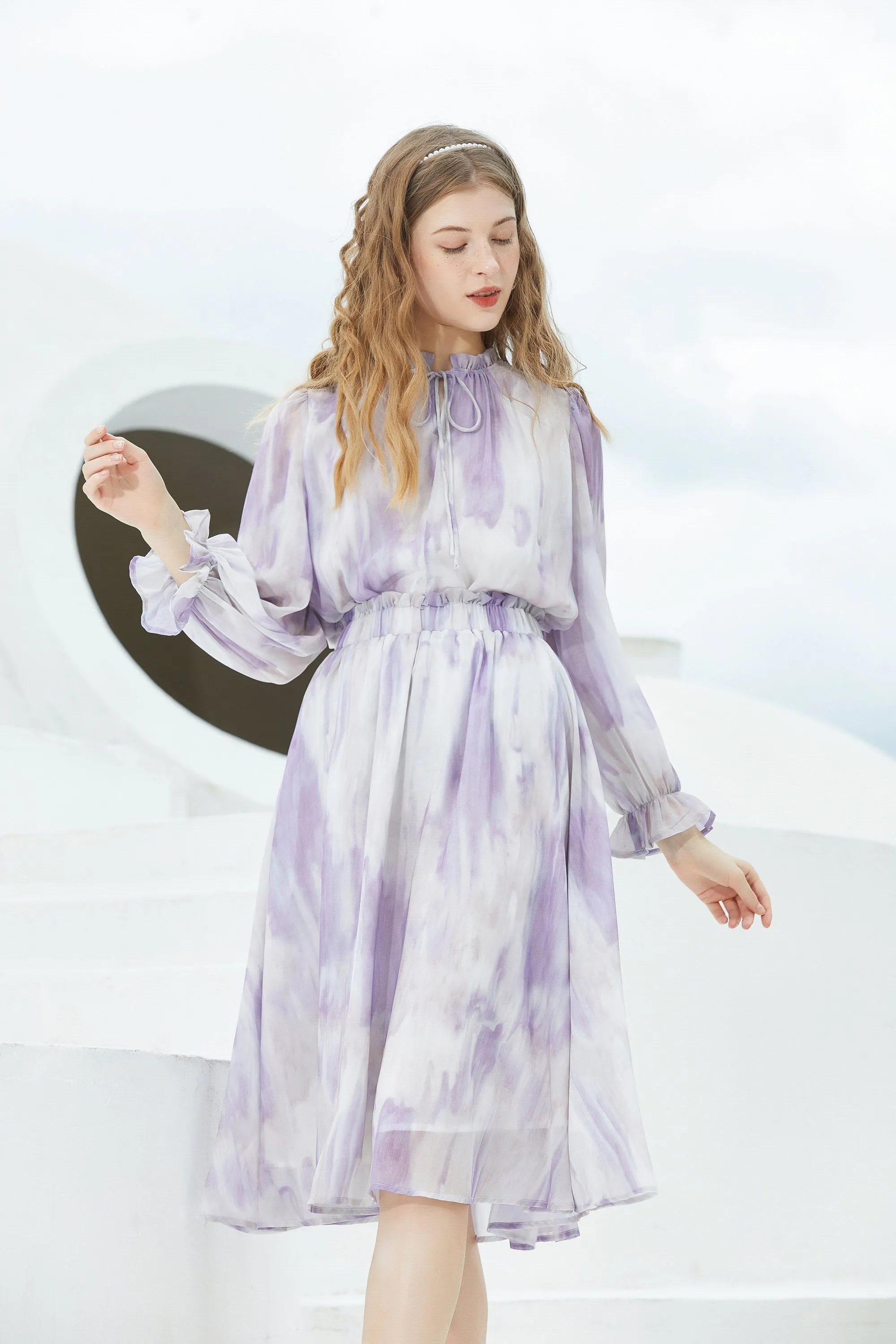 ST | Lilac Ruffle Chiffon Top And Dress Set