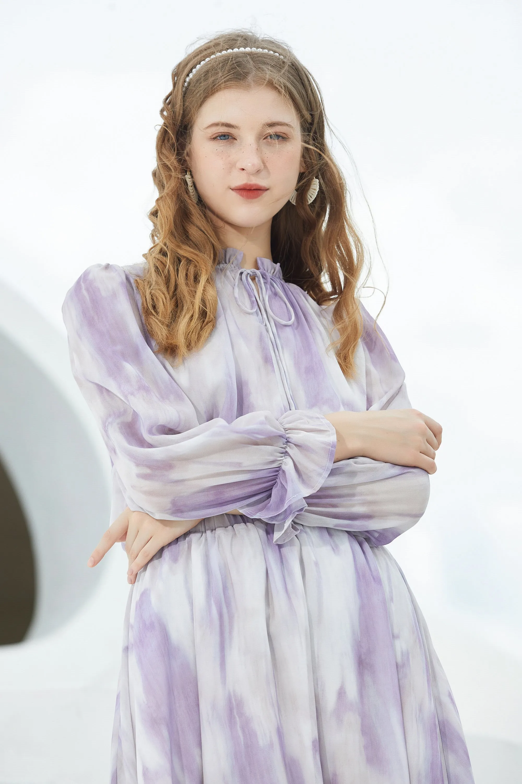 ST | Lilac Ruffle Chiffon Top And Dress Set