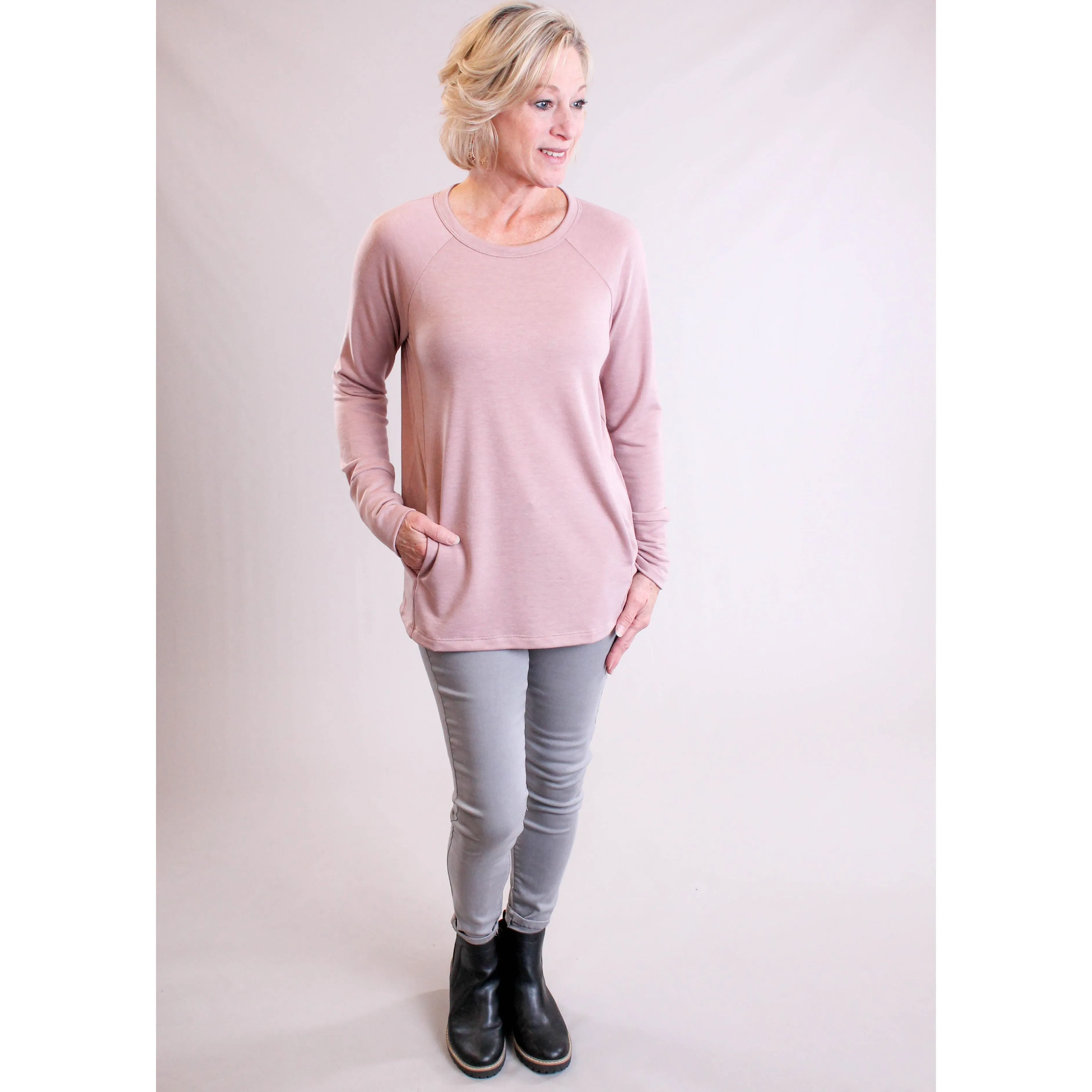 Staccato Long Sleeve Terry Top with Side Pockets