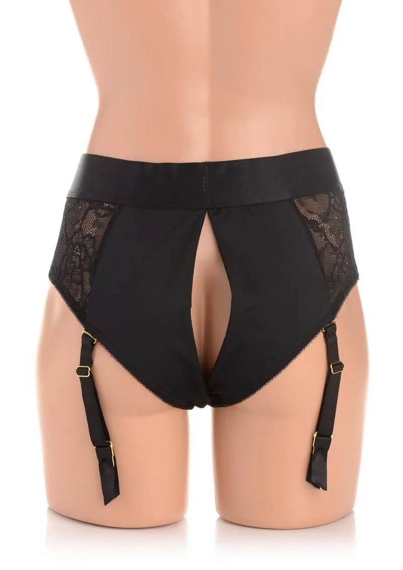 Strap U Laced Seductress Lace Crotchless Panty Harness with Garter Straps