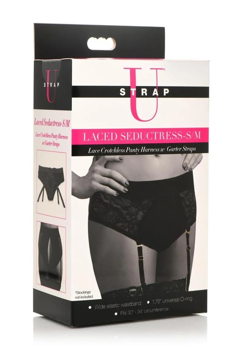 Strap U Laced Seductress Lace Crotchless Panty Harness with Garter Straps