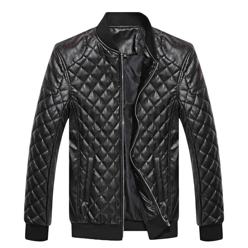 Subtle Diagonal Striped Patter PU Leather Jacket