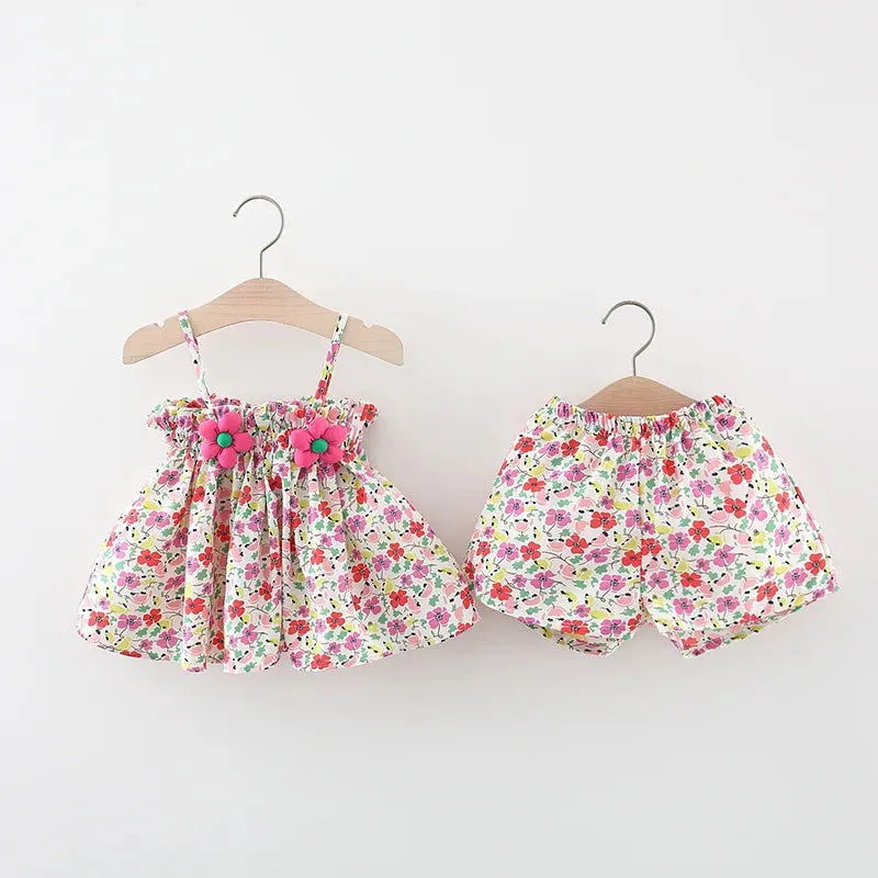 Summer Adorable Flower Design Top and Shorts Outfit