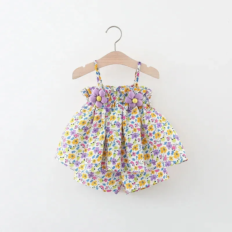 Summer Adorable Flower Design Top and Shorts Outfit