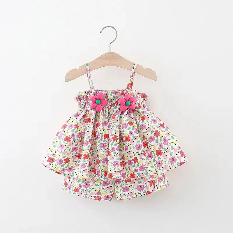 Summer Adorable Flower Design Top and Shorts Outfit