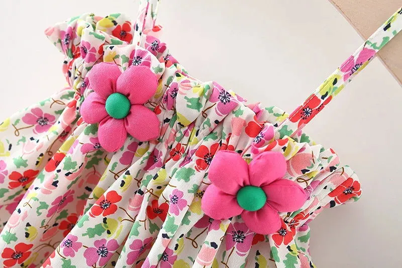 Summer Adorable Flower Design Top and Shorts Outfit