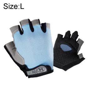 Summer Men Women Fitness Gloves Gym Weight Lifting Cycling Yoga Training Thin Breathable Antiskid Half Finger Gloves, Size:L(Light Blue)