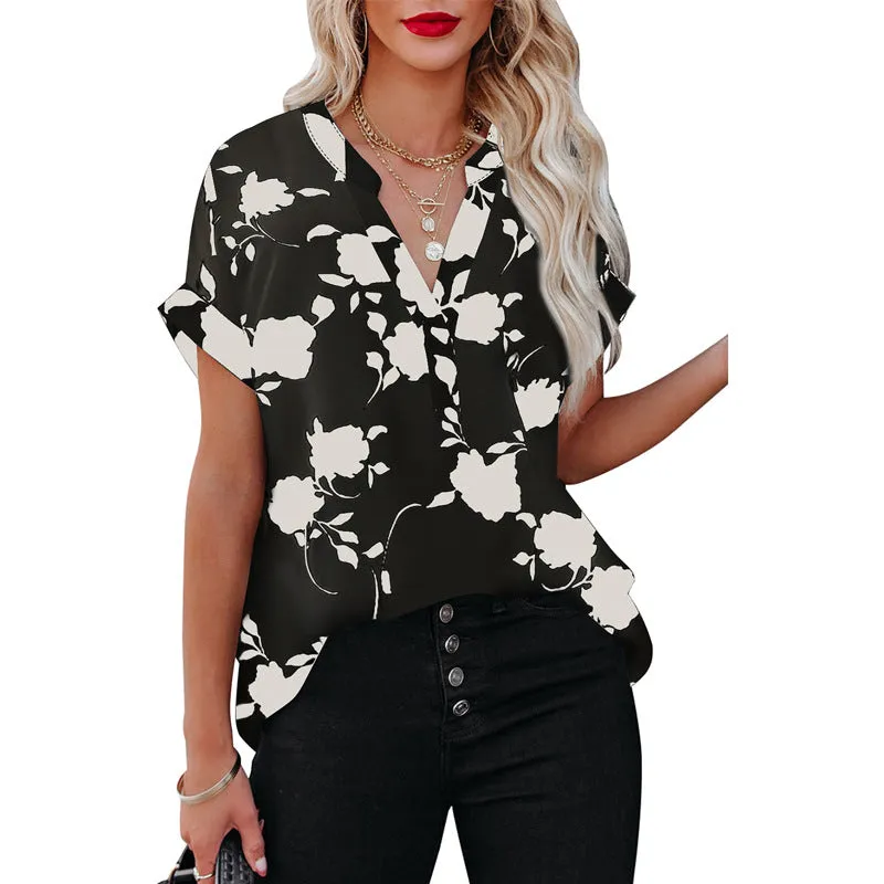 Summer Women's Clothing New Floral Print Short Sleeve Shirt For Women